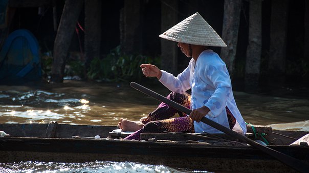 Vietnam, Frau, Fluss, Boot, Vietnam