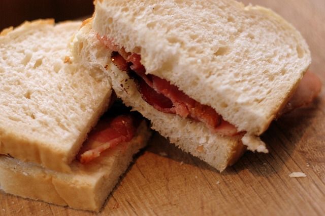 Sandwich, Speck, Brot, Weiß, Geschnitten
