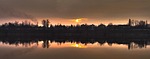 sunrise, lake, suburbia