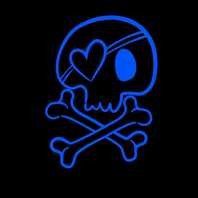 Free skull and crossbones blue shining illustration