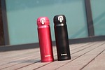 vacuum flask, red, black