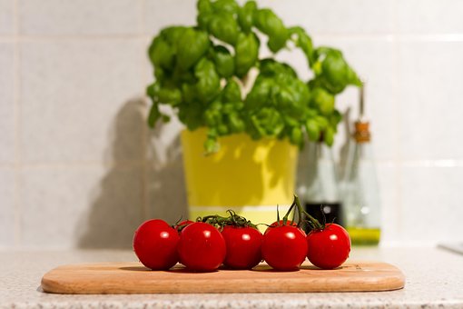 Tomates, Vegetais, Manjericão, Comida