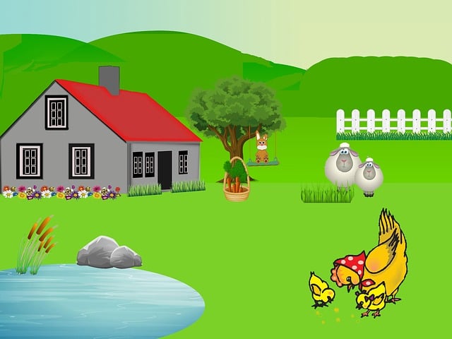 Free landscape easter chicks illustration