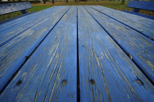 Blau, Holz, Tisch, Alt, Rissig, Garten
