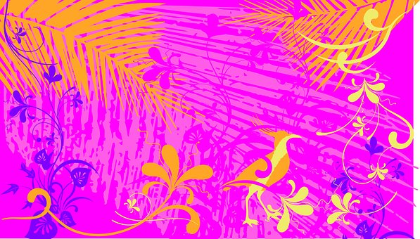 Feder, Tropisch, Blumen, Palme, Vogel