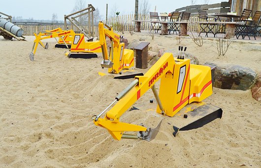 Spielplatz, Sand, Spielgeräte, Bagger