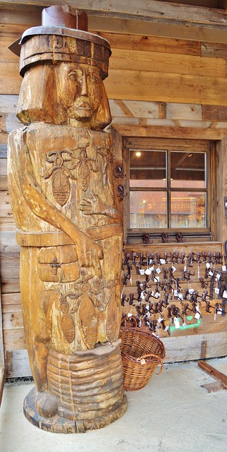 Statue, Holz, Handgeschnitzt, Kunst