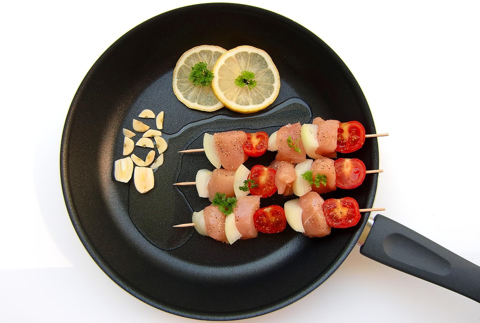 Carne, Kebab, Pan, Fry, Comer Sano