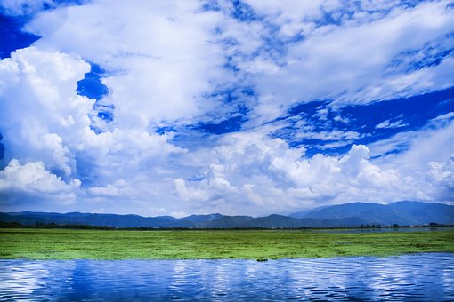 Landschap, Blauwe Hemel, White Cloud