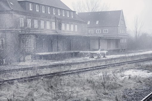 Vinter, Stasjon, Snø, Jernbane, Tog