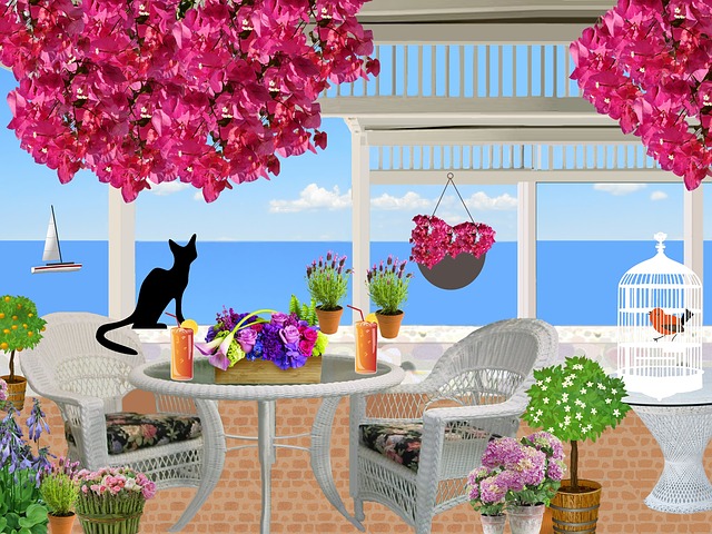 Free veranda seaside summer illustration
