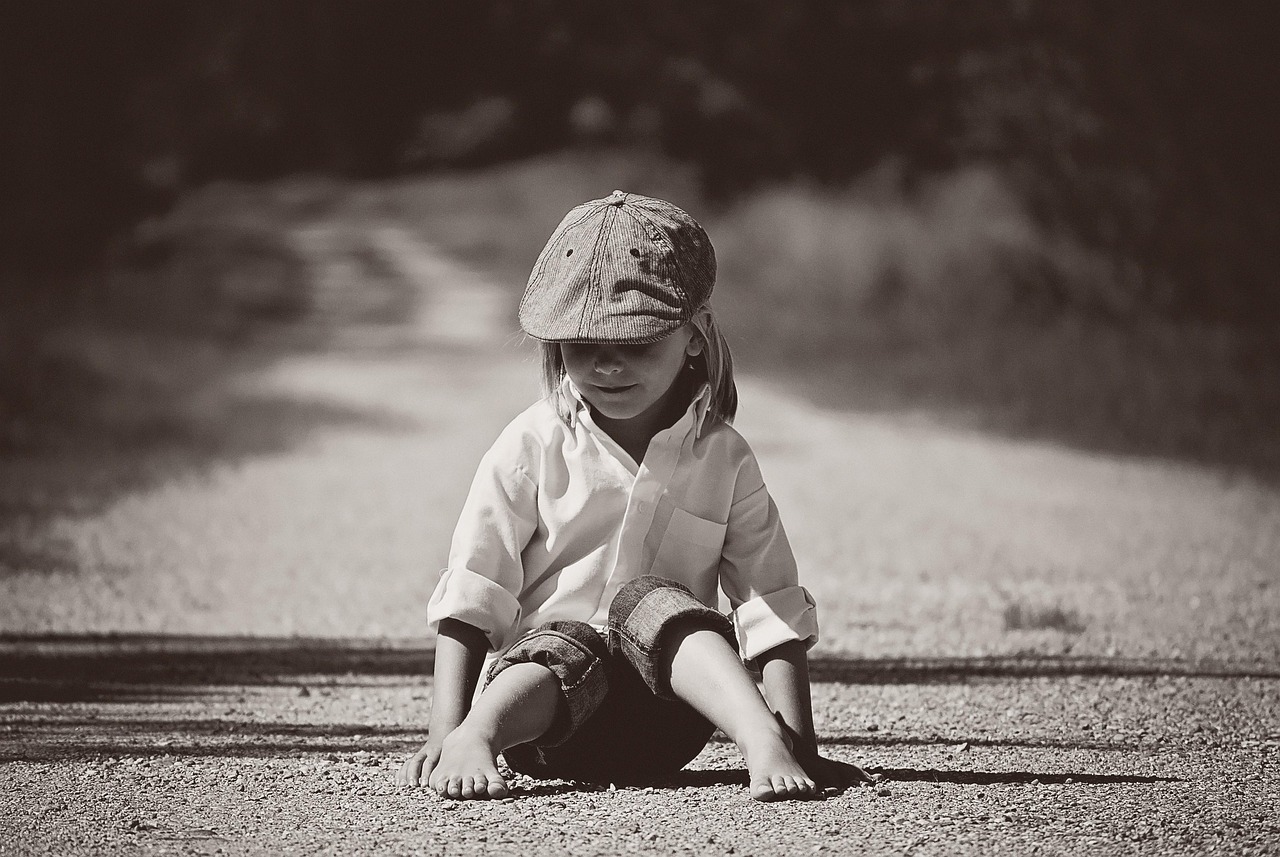 Boy, Sitting, Road, Nature, Outdoors, Dirt Road, Trees