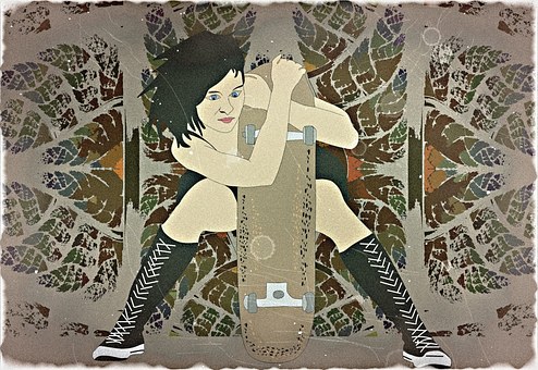 Mulher, Skate, Imposto, Garota, Pintura