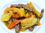 sweet pepper steak, food, potato