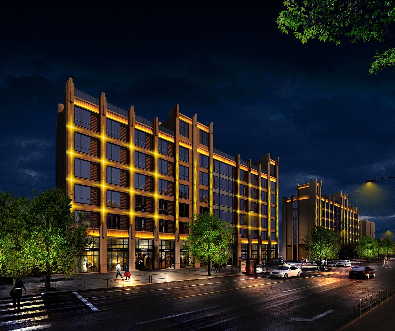 Download Office Building Night Scene, Lighting, Light. RoyaltyFree