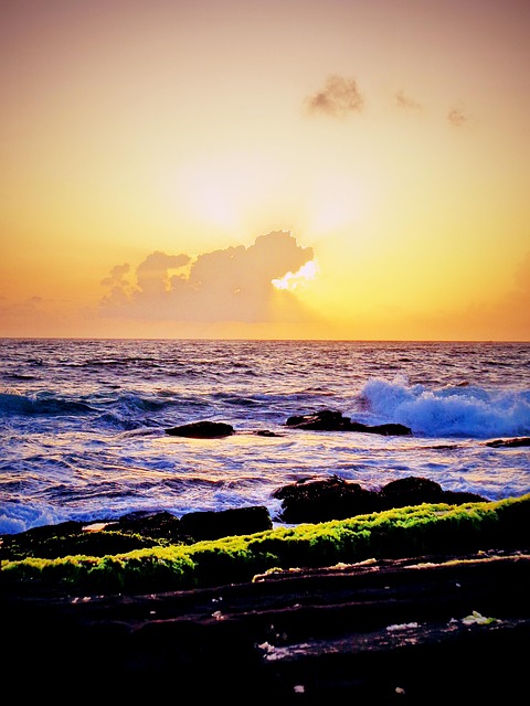 Meer, Textur, Abend, Sonnenuntergang