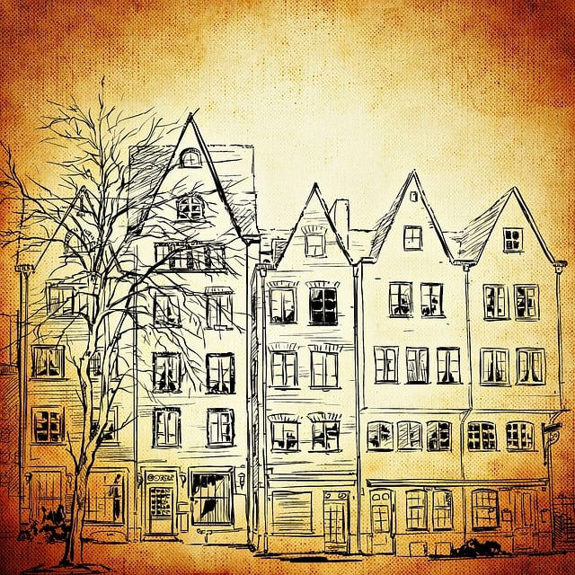 Huse, Arkitektur, Tegning, Række Af Huse