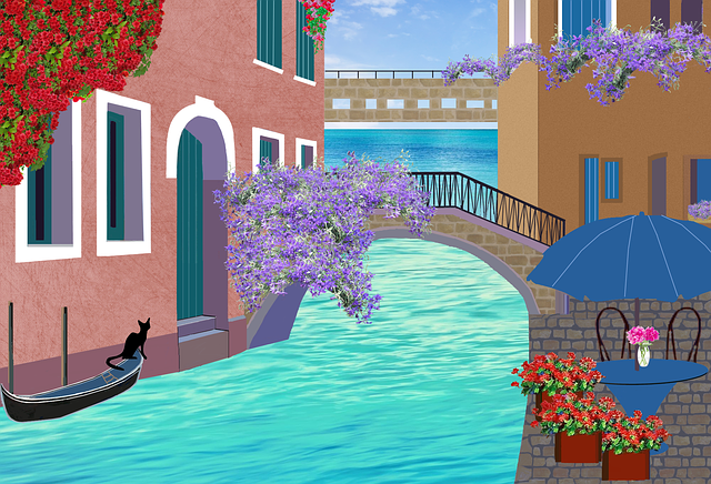 Kanaal, Huizen, Italië, Venetië, Gondels