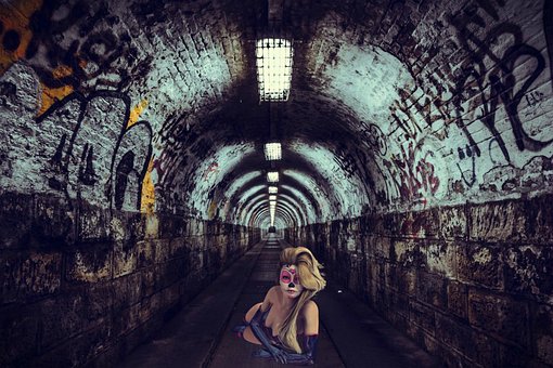 Chica, Túnel, De Miedo, Terror, Zombi