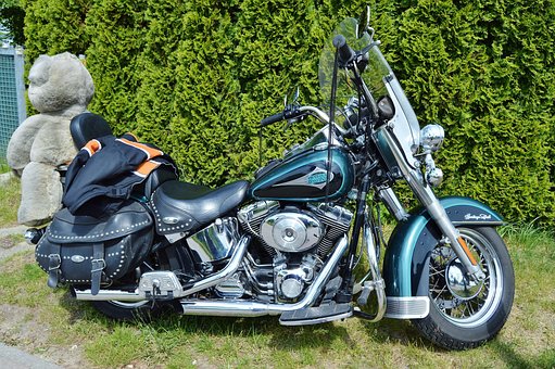 Motorrad, Harley Davidson, Blau, Silber
