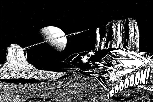 Free lunar landscape saturn spaceship illustration