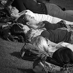 woman, park, sunbathing