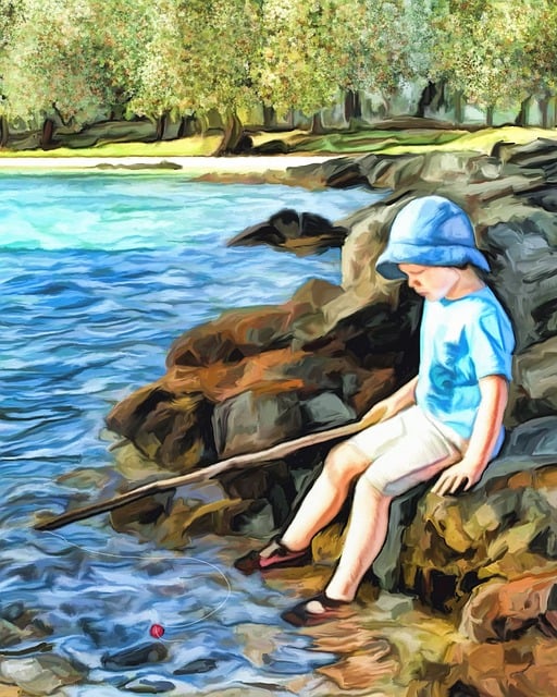 Free fishing lake landscape illustration