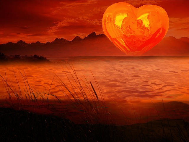 Free orange heart heart sunset illustration