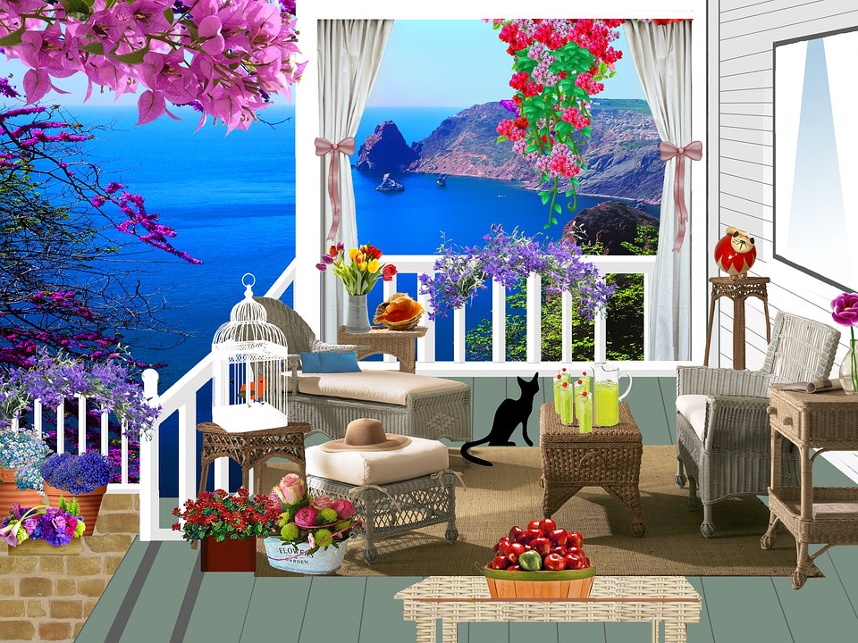 Ilustración gratis: galerÃa, casa, balcón, cortinas imagen ... Casas Balcon De désign