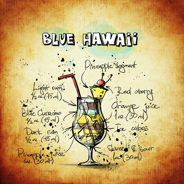 Free cocktail blue hawaii drink illustration