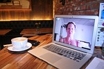 skype, woman, computer