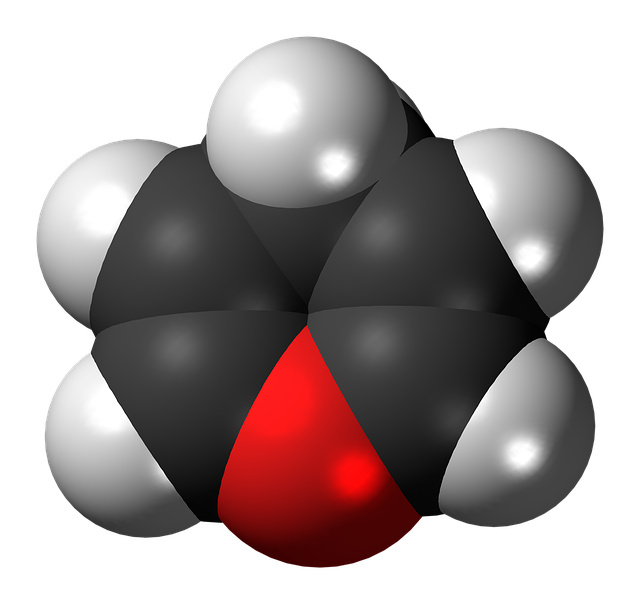 Free pyran heterocycle spacefill illustration