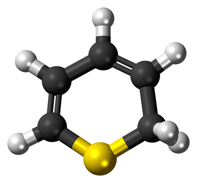 Free thiapyran heterocycle ball illustration