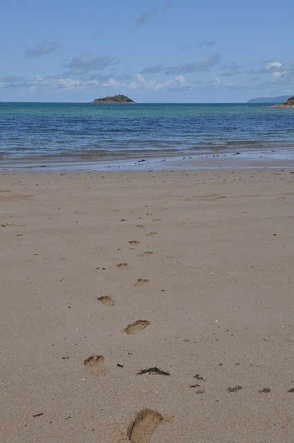 Fußspuren, Wasser, Sand, Meer