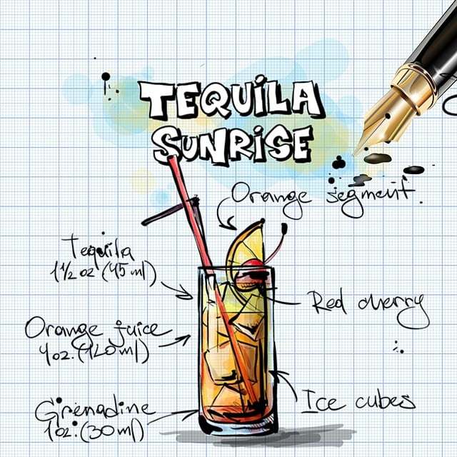 Free tequila sunrise cocktail drink illustration