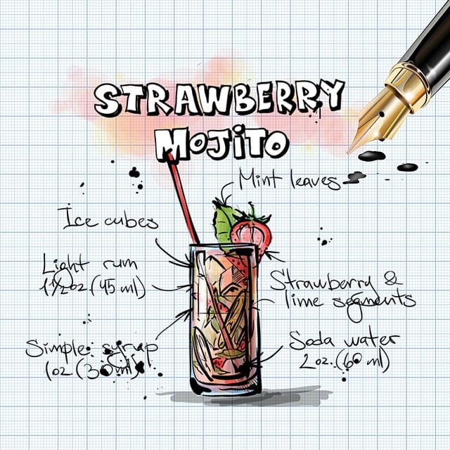 Free strawberry mojito cocktail drink illustration