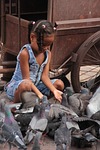 little girl, doves, dear