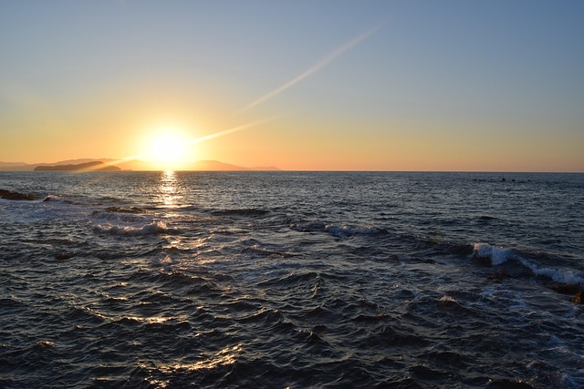 Solnedgang, Vand, Ocean, Himmel, Sol