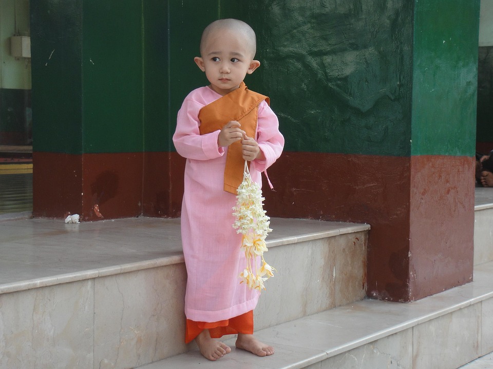 Kind, Myanmar, Birma, Monnik, Lief, Bedeesd, Meisje