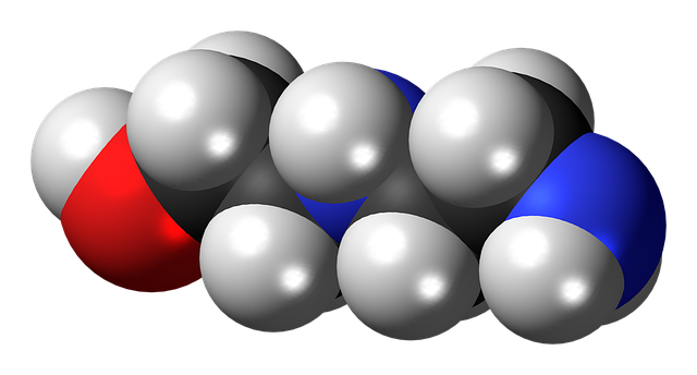 Free aminoethylethanolamine spacefill model illustration