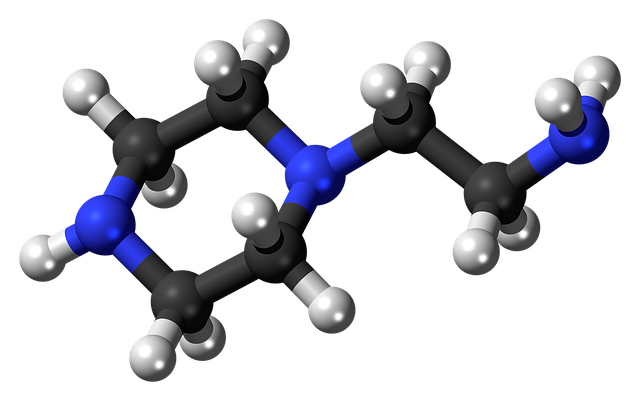 Free aminoethylpiperazine ball stick illustration