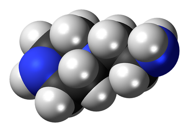 Free aminoethylpiperazine spacefill model illustration