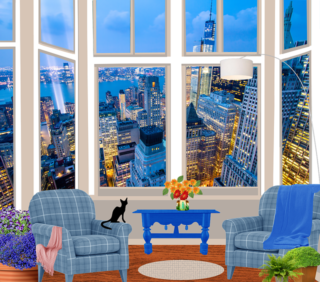Free windows lobelia panoramic view illustration