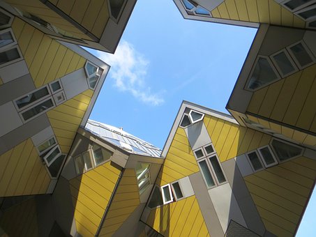 Rotterdam, Krychle, Domy, Nebe