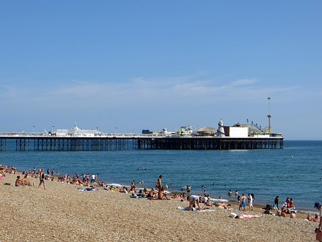 Brighton, Molo, Pláž, Anglie, Sussex