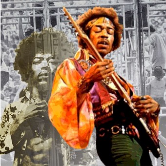 Jimi, Gitarrist, Holzlager, Fotomontage