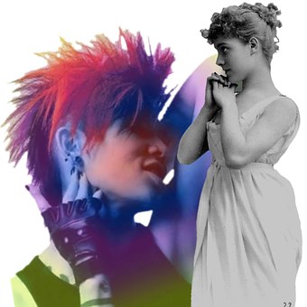 Punk, Jahrgang, Dame, Fotomontage
