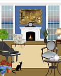 living room, living, black cat