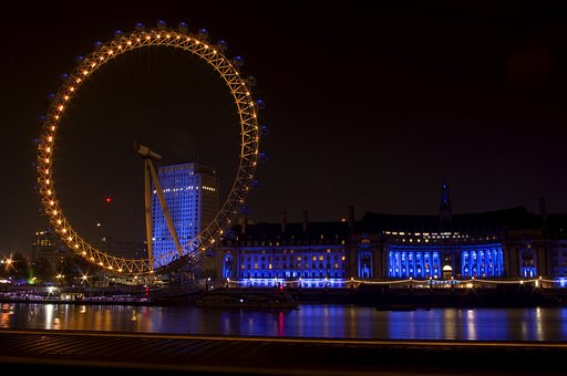 London Eye, Cidade, Noite, Londres, Rio