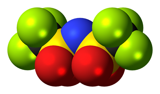 Free bistriflimide anion molecule model illustration